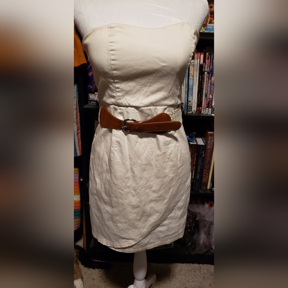Off White Strapless Charlotte Russe Dress w/Brown Belt Size M